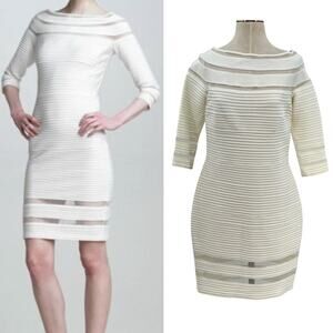 Tadashi Shoji Pintuck Jersey Banded Dress Bodycon Sheath White Size Medium